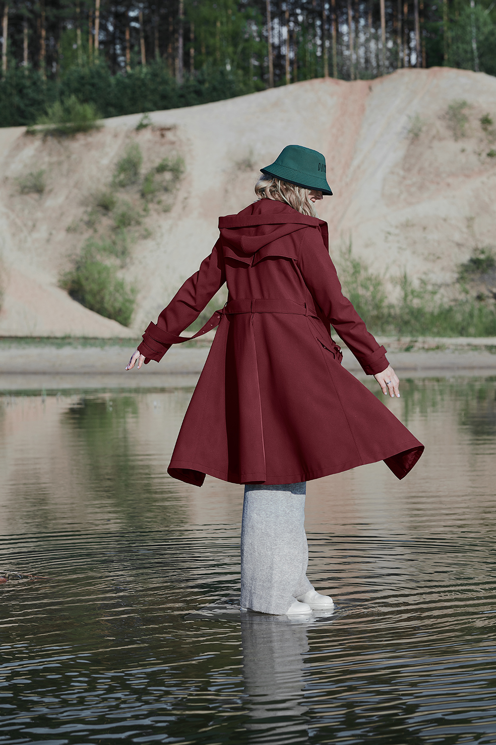 burgundy raincoat