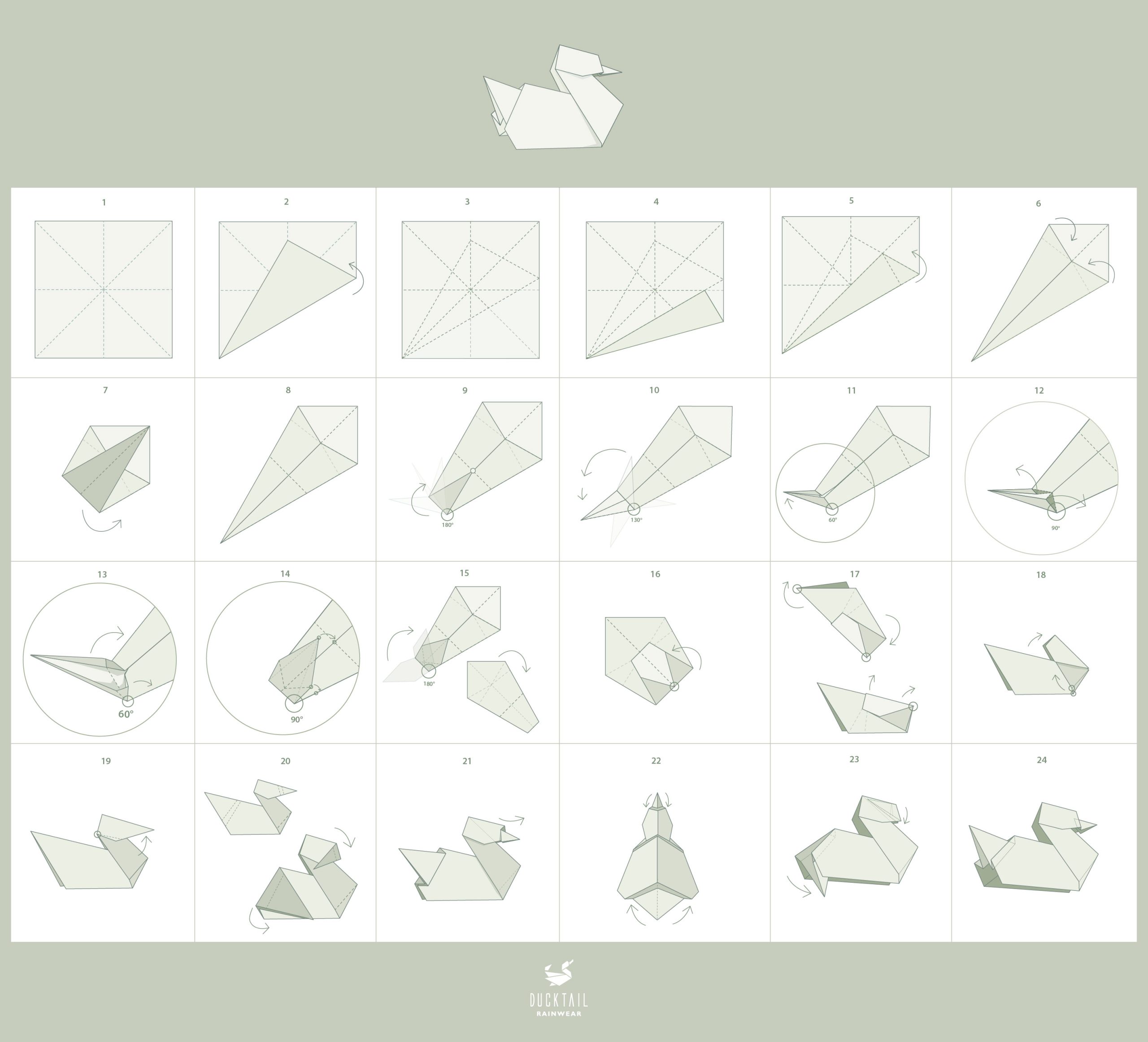 Instruction on how to fold paper origami duck